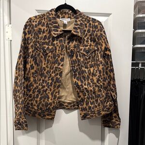 Style & Co Leopard Print Jean Jacket Brown Black